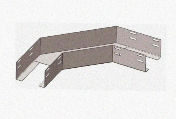 Лоток угловой перфорированный КГ 300х100-90 У3 поворот на 90, окрашенный, S1,5