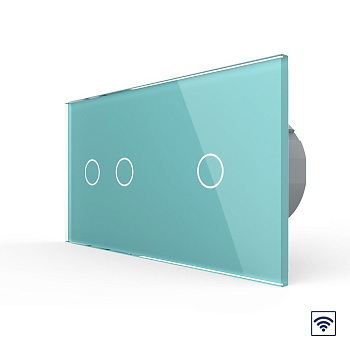 Сенсорный радиоуправляемый выключатель 3 клавиши (2-1), 2 поста Зеленый Livolo