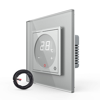 Терморегулятор пола 16А, сенсорное управление, датчик воздуха, датчик пола 5 м, серый Livolo