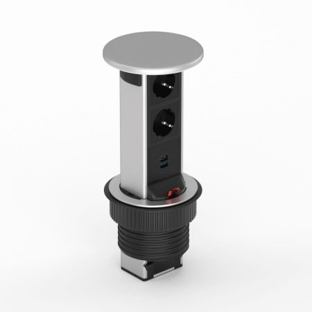 Donel Настольный встраиваемый выдвижной розеточный блок Vertical 6 мод. (3 мод. 45х45), алюминий