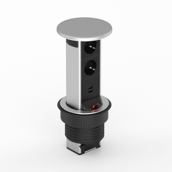 Donel Настольный встраиваемый выдвижной розеточный блок Vertical 6 мод. (3 мод. 45х45), алюминий