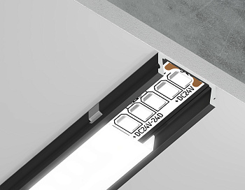Алюминиевый профиль накладной GP1700BK черный/матовый рассеиватель 2000*15.5*6, 2 заглушки, 4 крепления в комплекте (для ленты до 11мм) Ambrella Light