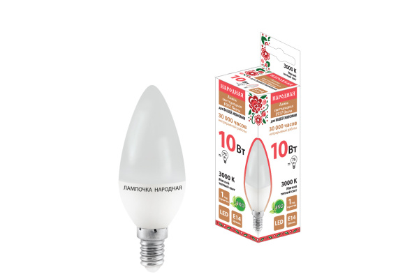 Лампа светодиодная FС37-10 Вт-230 В -3000 К–E14 Народная TDM