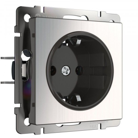 Встраиваемые механизмы Розетка СУ 1-м с заземл. 16А глянцевый никель IP20 Werkel
