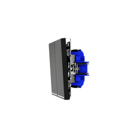 Проходной переключатель встраиваемый Voltum S70 двухклавишный с подсветкой 10А, (черный матовый)
