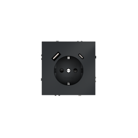 Розетка встраиваемая Voltum S70 с заземлением и защитными шторками, 16А, с USB, A+C, (графит)