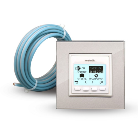 Терморегулятор Welrok PRO для рамки LIVOLO с электронным управлением, датчик воздуха, датчик пола 3 м, цвет белый с серой рамкой