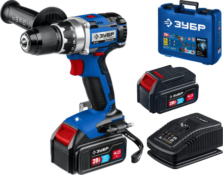 20В бесщеточная дрель-шуруповерт, 2 АКБ (4Ач), в кейсе, Профессионал. DB-201-42 ЗУБР