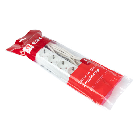 Сетевой фильтр 6*3м 10А/2,2 кВт с выкл, c/з ПВС 3х0,75 Блокбастер PROxima EKF