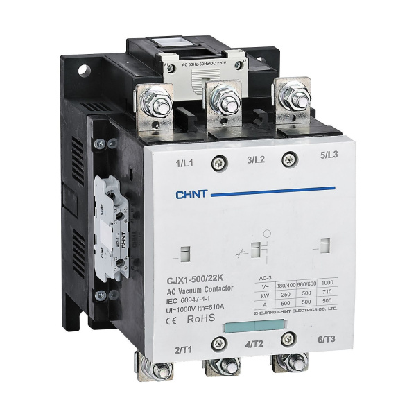 Контактор вакуумный CJX1-500/22K 500А(АС3) 2НО+2НЗ AC/DC 220В 50/60Гц CHINT