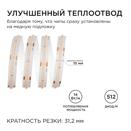 216ОО Общее освещение светодиодной лентой 5м, 24В, 14Вт/м, COB, 512д/м, IP20, фиолет APEYRON
