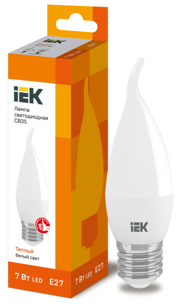 Лампа светодиодная CB35 свеча на ветру 7Вт 230В 3000К E27 IEK