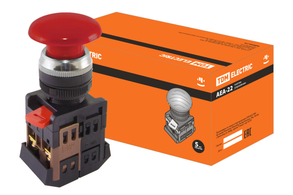 Кнопка AEА-22 "Грибок" красный d22мм 1з+1р TDM Кнопка AEА-22 "Грибок" красный d22мм 1з+1р TDM