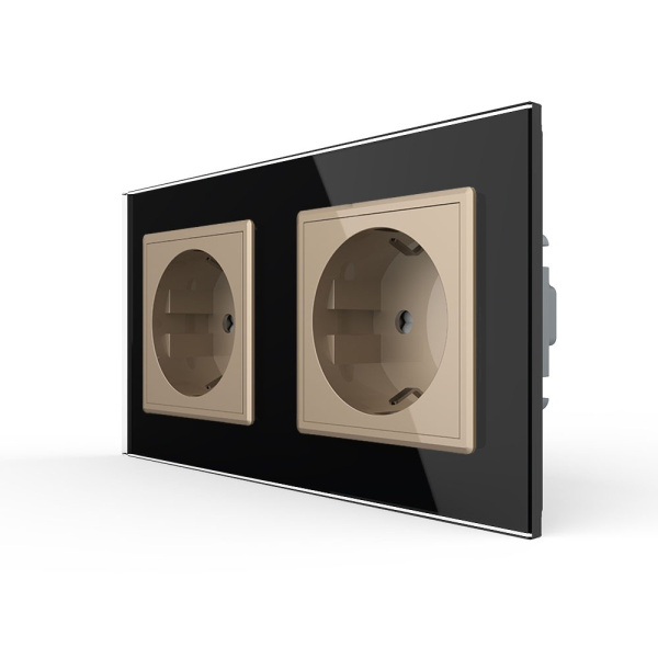 Розетка Livolo 2 поста Золотая с черной рамкой VL-C7C2EU-13/12 Розетка Livolo 2 поста Золотая с черной рамкой VL-C7C2EU-13/12