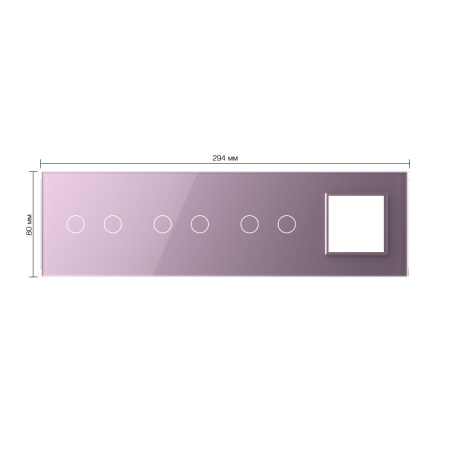 Панель для 3-х сенсорных выключателей и розетки, 6 клавиш (2+2+2), цвет розовый, стекло Livolo