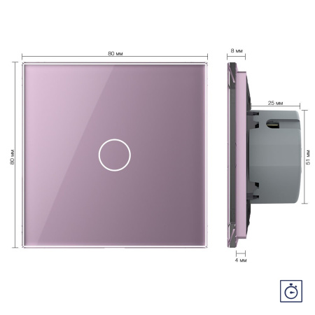 Сенсорный выключатель с таймером 1 клавиша 1 модуль Розовый Livolo