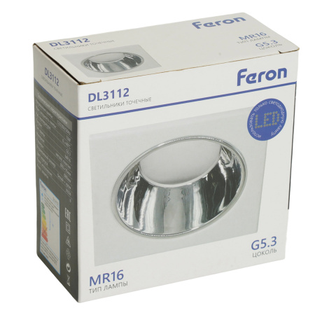 Светильник потолочный встраиваемый, MR16 G5.3, белый + хром DL3112 Feron