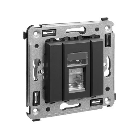 Компьютерная розетка RJ-45 в стену, кат.5e одинарнаяэкранированная,"Avanti", "Черный матовый" DKC