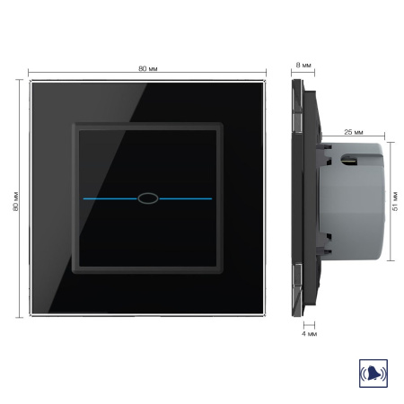 Сенсорный дверной звонок Quadro 1 клавиша 1 модуль Черный Livolo