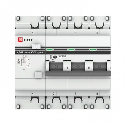 Дифференциальный автоматический выключатель АД-32 3П+N 40А 100мА (хар, С, А, электронный, защита 270В) 6кА PROxima EKF фото 2
