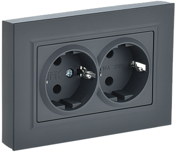 BRITE Розетка 2-местная с з/з без защитных шторок 16А в сборе РС12-3-БрГ графит IEK