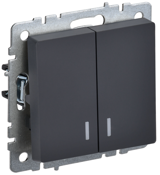 BRITE Выключатель 2-клавишный с индикацией 10А ВС10-2-1-БрГ графит IEK