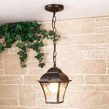 Уличный подвесной светильник 1*E27 черное золото IP33 Apus H (a043115) Elektrostandard