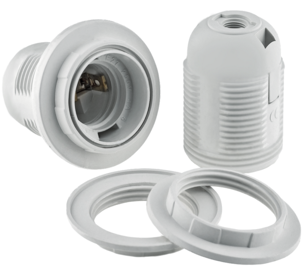 Патрон Е27 люстровый 2кольца белый Rev