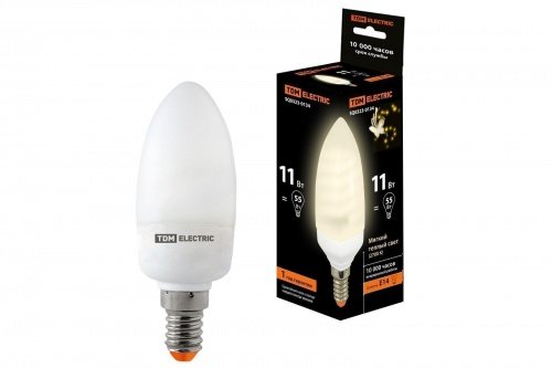 Лампа энергосберегающая КЛЛ-С-11 Вт-2700 К–Е14 TDM (mini) фото 2