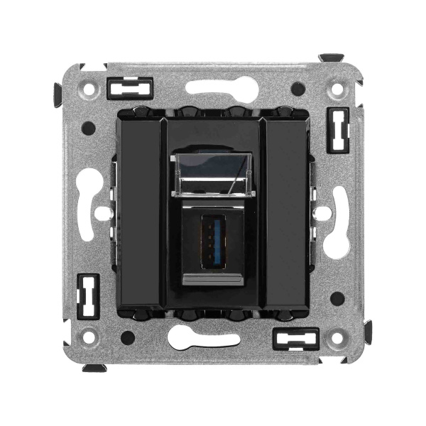 USB 3.0 розетка одинарная в стену, тип А-А, "Avanti", "Черный квадрат" DKC