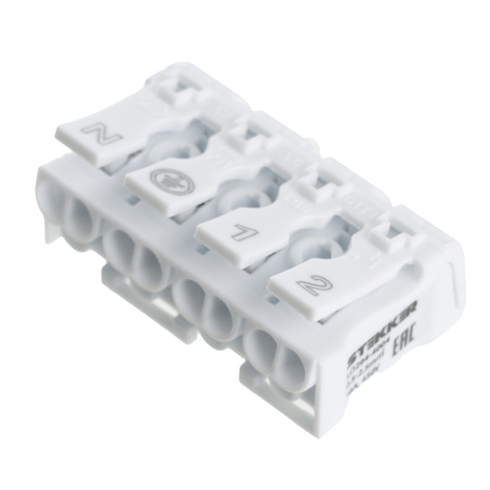 Клемма монтажная STEKKER, LD294-4004 для подключения фазных проводников, 4 контактные группы (3 ввода, 3 вывода на полюс)