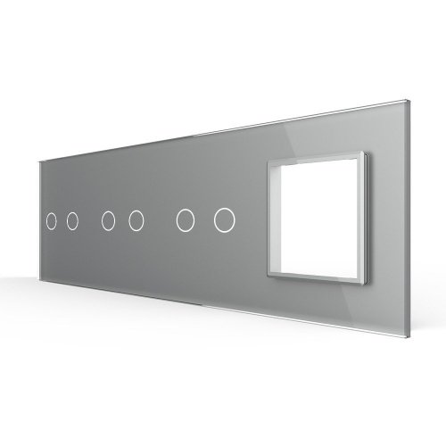 Панель для 3-х сенсорных выключателей и розетки, 6 клавиш (2+2+2), цвет серый, стекло Livolo фото 5