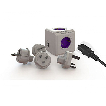 Разветвитель-удлинитель Allocacoc ReWirable Cube 4 розетки 2 USB 3 сменных вилки 1,0 м