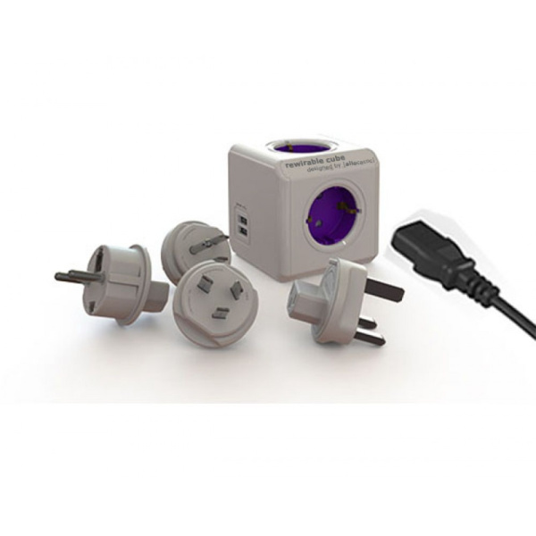Разветвитель-удлинитель Allocacoc ReWirable Cube 4 розетки 2 USB 3 сменных вилки 1,0 м