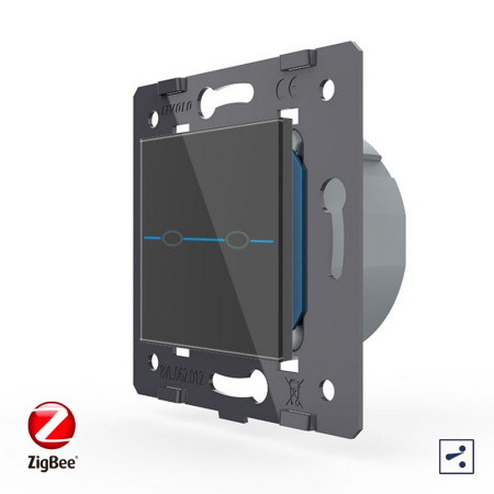 Двухклавишный проходной сенсорный выключатель ZigBee Quadro, цвет черный (мех.) Livolo