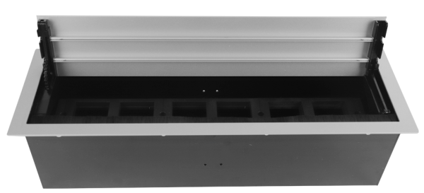 Donel Настольный встраиваемый розеточный блок с откидной крышкой 12 мод. (6 мод. 45х45), алюминий