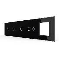 Панель для 4-х сенсорных выключателей и розетки, 5 клавиш (1+1+1+2), цвет черный, стекло Livolo