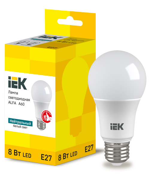 Лампа светодиодная ALFA A60 шар 8Вт 230В 4000К E27 IEK