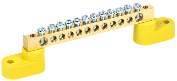 Шина PE "земля" на двух угловых изоляторах ШНИ-6х9-12-У2-Ж IEK