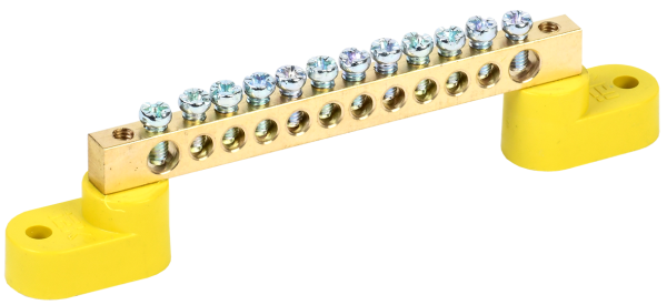 Шина PE "земля" на двух угловых изоляторах ШНИ-6х9-12-У2-Ж IEK