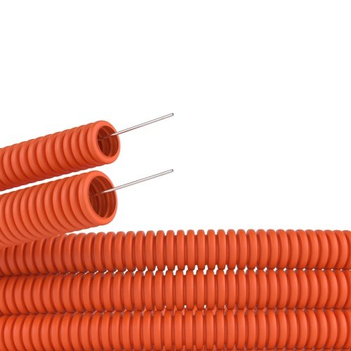 Труба ПНД гибкая гофр. д.20мм, лёгкая с протяжкой, 50м, цвет оранжевый DKC