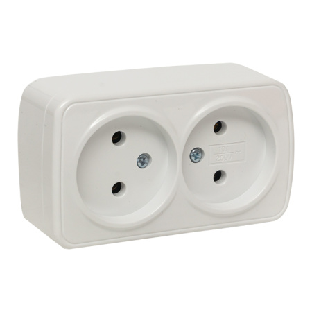 Минск Розетка 2-местная ОП 10А без заземления белая Basic EKF