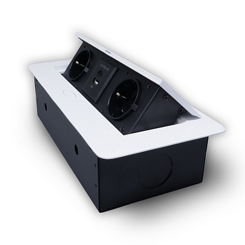 Розетка горизонтальная выдвижная 2 Euro 16А, USB type A+C с блоком 18W RocketSocket, проводка, цвет белый