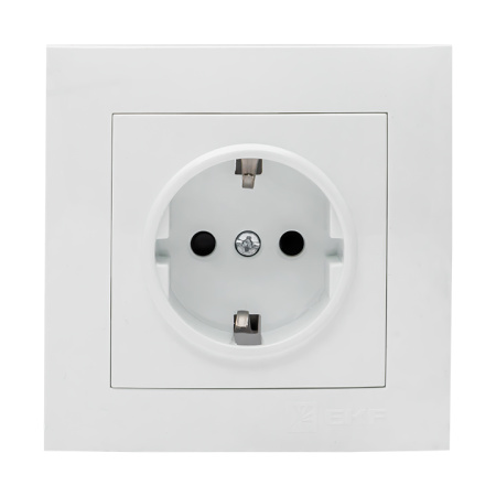 Валенсия Розетка 1-местная с/з 16А белая с защ, штор, EKF