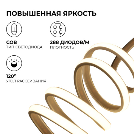 10-105 Комплект светодиодной ленты 220В НЕОН COB 11Вт/м, 650 лм/м, 4000К (д/б), 288д/м, 5м, IP65, с аксессуарами (сетевой шнур, заглушка - 1шт, крепеж