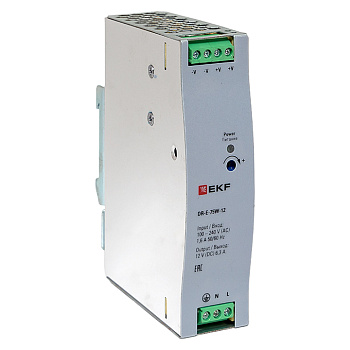 Блок питания на DIN рейку 75Вт, Uвх ~ 220 В AC, Uвых - 12 В DC постоянного тока EKF