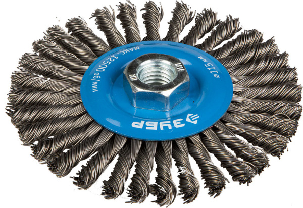 ЭКСПЕРТ. Щетка дисковая для УШМ, плетеные пучки стальной проволоки 0,5мм, 115ммхМ14 ЗУБР