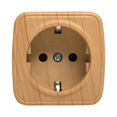 Минск Розетка 1-местная ОП 16А с заземлением светлое дерево EKF