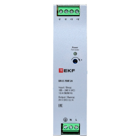 Блок питания на DIN рейку 75Вт, Uвх ~ 220 В AC, Uвых - 24 В DC постоянного тока EKF
