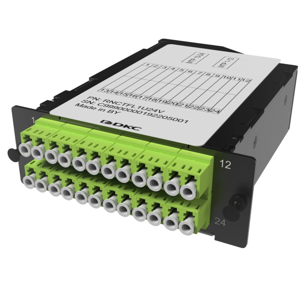 Претерминированная кассета 24ОВ 50/125 OM5, 2xMTP(12)f/12xLC Duplex, 1 HU DKC